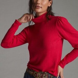 Anthropologie Puff Sleeve Turtleneck in Fuchsia Pink